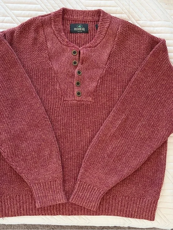 RedHead Men's Brick-Red Crewneck Henley Sweater - Picture 3 of 4